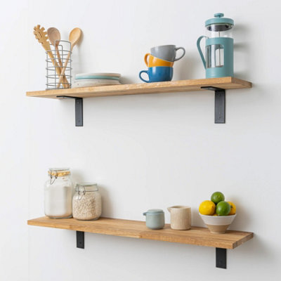 domli Solid Wood Oak Wall Shelf & Brackets - 1500mm X 150mm X 18mm - Wooden Wall Mounted Shelf - Home Furniture Decorative Shelving - image 1