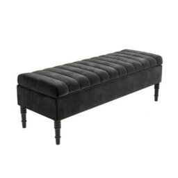 Safar 120Cm Ottoman Storage Bench - Naples Shoe Bench - Black Lined Upholstery Storage Footstool - thumbnail 4