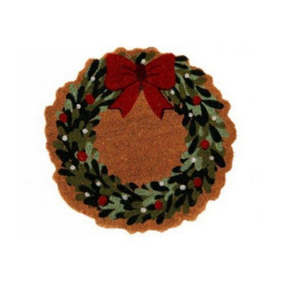 Festive Round Christmas Wreath Doormat