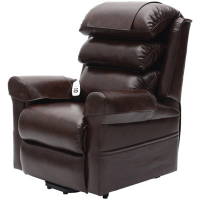 Loops Comfortable Dual Motor Rise And Recline Armchair With Waterfall Pillow In Chestnut Pu Leather - image 1