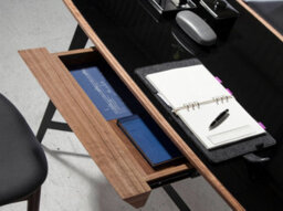 Angel Cerda Elegant Walnut And Black Steel Writing Desk With Glass Top - thumbnail 6