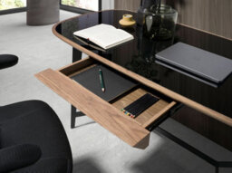 Angel Cerda Elegant Walnut And Black Steel Writing Desk With Glass Top - thumbnail 4