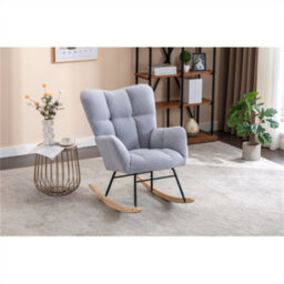 Abrihome Mid Century Modern Teddy Fabric Tufted Upholstered Rocking Chair Padded Seat For Living Room Bedroom, Light Grey