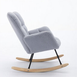 Abrihome Mid Century Modern Teddy Fabric Tufted Upholstered Rocking Chair Padded Seat For Living Room Bedroom, Light Grey - thumbnail 2