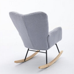 Abrihome Mid Century Modern Teddy Fabric Tufted Upholstered Rocking Chair Padded Seat For Living Room Bedroom, Light Grey - thumbnail 3