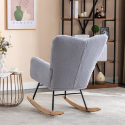 Abrihome Mid Century Modern Teddy Fabric Tufted Upholstered Rocking Chair Padded Seat For Living Room Bedroom, Light Grey - thumbnail 6