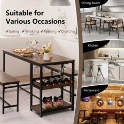 Kitchen Table & 2 Benches Storage Shelf Wine Rack - thumbnail 6