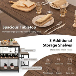 Kitchen Table & 2 Benches Storage Shelf Wine Rack - thumbnail 4