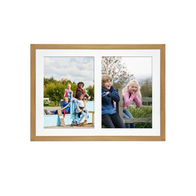 AK Frames 20X14 Oak Sleek Multi Photo Frame With White Mount - Holds 2 Apertures (2X) A4 Photos - image 1