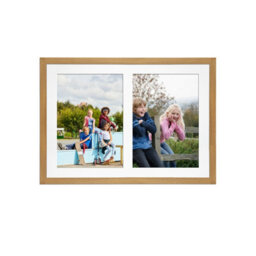 AK Frames 20X14 Oak Sleek Multi Photo Frame With White Mount - Holds 2 Apertures (2X) A4 Photos - thumbnail 1