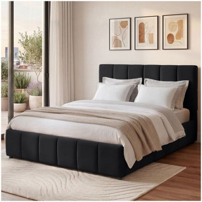 Tectake Upholstered Bed Set With Mattress, 2 Firmness Levels, 250 Kg 140 X 200 Cm -  30 Cm -  Velvet Look Black - image 1