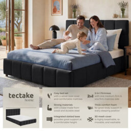 Tectake Upholstered Bed Set With Mattress, 2 Firmness Levels, 250 Kg 140 X 200 Cm -  30 Cm -  Velvet Look Black - thumbnail 2