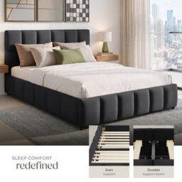 Tectake Upholstered Bed Set With Mattress, 2 Firmness Levels, 250 Kg 140 X 200 Cm -  30 Cm -  Velvet Look Black - thumbnail 7