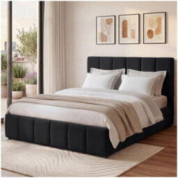 Tectake Upholstered Bed Set With Mattress, 2 Firmness Levels, 250 Kg 140 X 200 Cm -  30 Cm -  Velvet Look Black - thumbnail 1