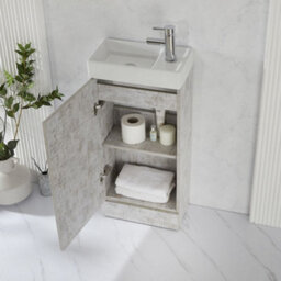 Homestylestore 400mm Grey Floorstanding Bathroom Vanity Unit And Chrome T Bar Handle - thumbnail 2