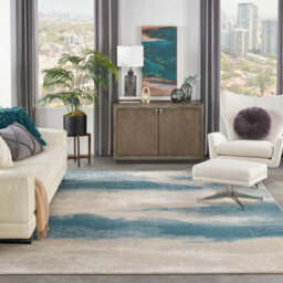 Ivory Teal Luxurious Abstract Modern Easy To Clean Rug For Dining Room Bed Room And Living Room-66 X 229Cm (Runner)