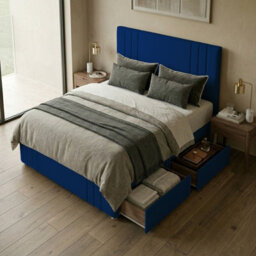 "Adore Designs Rio Plush Velvet Divan Bed, 50"" Headboard, & Footboard - 3Ft Single - Blue - 2 Drawers Left Side" - thumbnail 2