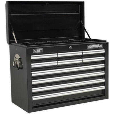 10 Drawer Lockable Tool Chest In Black - Durable Storage Cabinet 660 X 315 X 485mm - image 1