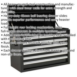 10 Drawer Lockable Tool Chest In Black - Durable Storage Cabinet 660 X 315 X 485mm - thumbnail 2