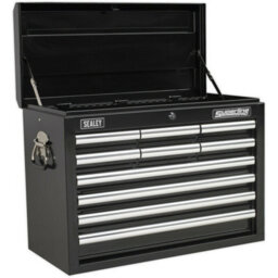 10 Drawer Lockable Tool Chest In Black - Durable Storage Cabinet 660 X 315 X 485mm