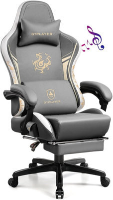 Gtplayer Gaming Chair With Bluetooth Speakers And Footrest, Ergonomic Computer Chair Heavy Duty Lumbar Support Chair, Grey - image 1