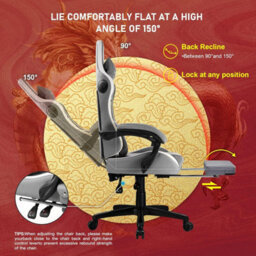 Gtplayer Gaming Chair With Bluetooth Speakers And Footrest, Ergonomic Computer Chair Heavy Duty Lumbar Support Chair, Grey - thumbnail 5
