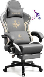 Luckracer Gaming Chair With Bluetooth Speakers And Footrest, Ergonomic Computer Chair Heavy Duty Lumbar Support Chair, Grey