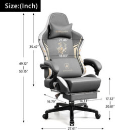 Gtplayer Gaming Chair With Bluetooth Speakers And Footrest, Ergonomic Computer Chair Heavy Duty Lumbar Support Chair, Grey - thumbnail 2