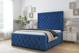 "Sloomy Vienna Navy Plush Bed Frame With Mattress With 50"" Upholstered Headboard 6' Super King" - thumbnail 2