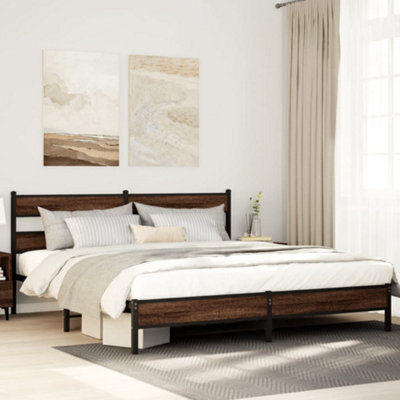 Berkfield Metal Bed Frame Without Mattress Brown Oak 200X200 Cm - image 1