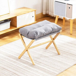 Grey Underdesk Footstool Chair Stool Rectangle Padded Rest Seat Bamboo Legs - thumbnail 2