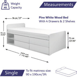 Home Treats Single Wooden Cabin Bed Frame With 4 Drawers - No Mattress - thumbnail 3