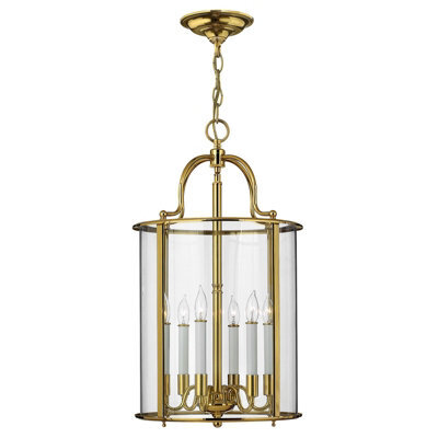 Elegant 6 Bulb Ceiling Pendant Light In Polished Brass For Modern Interiors
