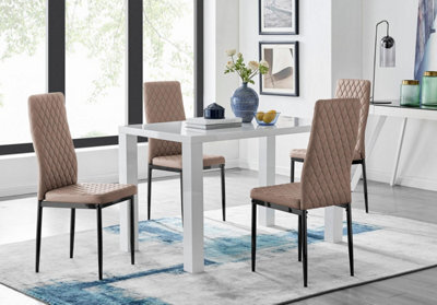 Furniturebox Uk Pivero 4 White Dining Table And 4 Cappuccino Milan Black Leg Chairs - image 1