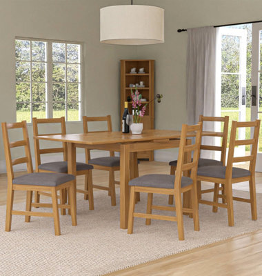 Hallowood Furniture Waverly Small Extending Table With 6 Ladder Back Oak Chairs With Steel Grey Fabric Seats - image 1