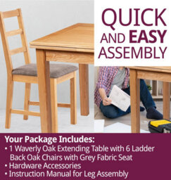 Hallowood Furniture Waverly Small Extending Table With 6 Ladder Back Oak Chairs With Steel Grey Fabric Seats - thumbnail 7
