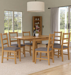 Hallowood Furniture Waverly Small Extending Table With 6 Ladder Back Oak Chairs With Steel Grey Fabric Seats - thumbnail 1