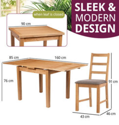 Hallowood Furniture Waverly Small Extending Table With 6 Ladder Back Oak Chairs With Steel Grey Fabric Seats - thumbnail 3
