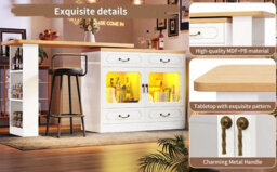 Abrihome 360 Rotating Kitchen Island Bar Table With App Controlled Led Lights, Buffet Sideboard With 4 Drawers, For Living Room & Kitchen - thumbnail 5