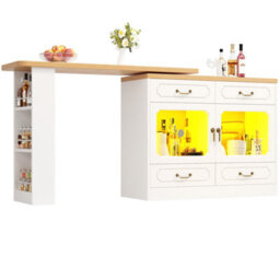 Abrihome 360 Rotating Kitchen Island Bar Table With App Controlled Led Lights, Buffet Sideboard With 4 Drawers, For Living Room & Kitchen - thumbnail 9