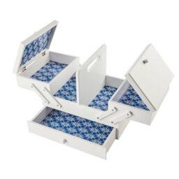 Sewing Online Medium Wooden Cantilever Sewing Box White With Geometric Design Interior - thumbnail 4