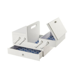 Sewing Online Medium Wooden Cantilever Sewing Box White With Geometric Design Interior - thumbnail 1