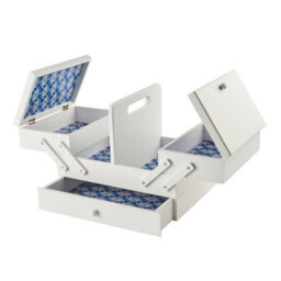 Sewing Online Medium Wooden Cantilever Sewing Box White With Geometric Design Interior - thumbnail 3