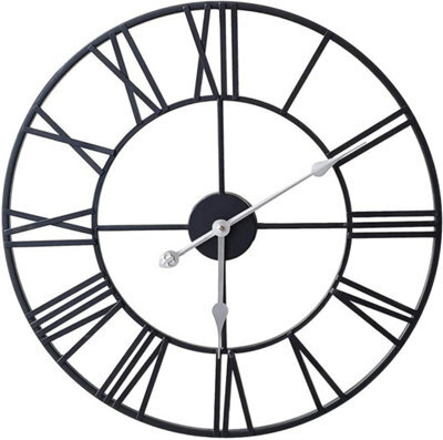 Klass Home Collection 40Cm Black Metal Roman Numerals Large Analog Wall Clock Indoor & Outdoor, Silent Non-Ticking - image 1