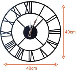 Klass Home Collection 40Cm Black Metal Roman Numerals Large Analog Wall Clock Indoor & Outdoor, Silent Non-Ticking - thumbnail 3