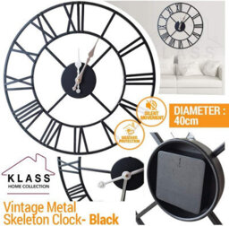 Klass Home Collection 40Cm Black Metal Roman Numerals Large Analog Wall Clock Indoor & Outdoor, Silent Non-Ticking - thumbnail 4