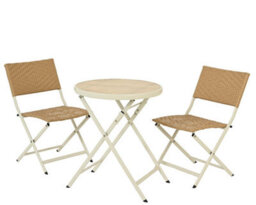 Dawsons Living Folding Wicker/metal Bistro Set - Weather Resistant Outdoor Garden Furniture Set - Patio Conservatory - thumbnail 3