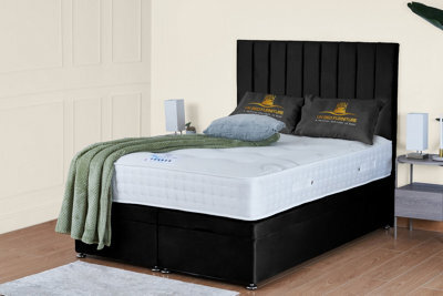 UKBEDFURNITURE Wilton Plush Black End Opening Divan Ottoman Bed With 54 Inch Headboard - image 1