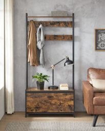 Songmics Hall Tree Bench, Coat Rack With Shoe Organizer, Equipped With 9 Hooks And Upper Shelf, Industrial, Rustic Brown And Black - thumbnail 3