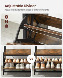Songmics Hall Tree Bench, Coat Rack With Shoe Organizer, Equipped With 9 Hooks And Upper Shelf, Industrial, Rustic Brown And Black - thumbnail 6